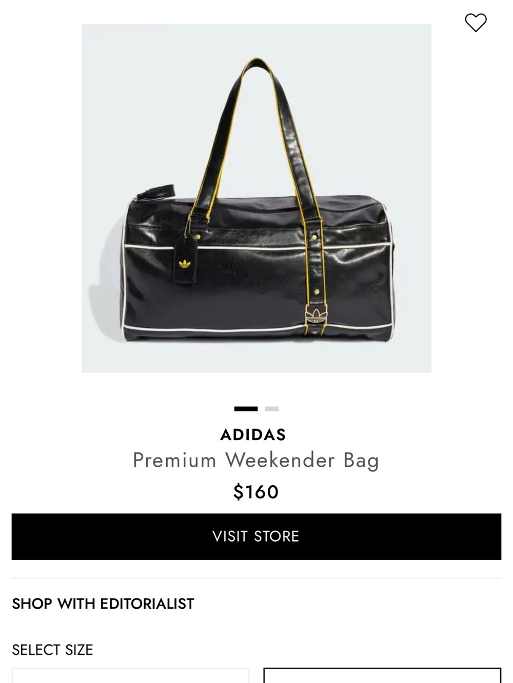 adidas Originals Black Weekender Bag with Yellow Trim